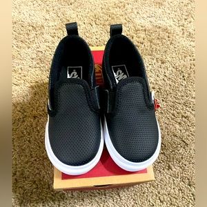 Toddler slip on Vans. New with tags. Black. Upper Leather. 7.5